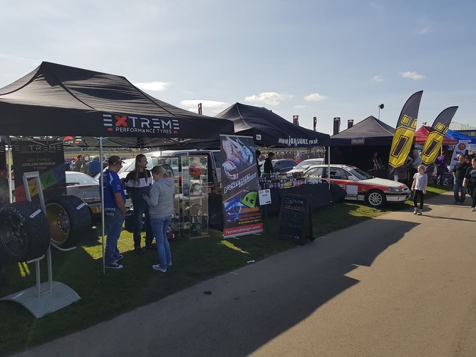 Pop up gazebos at a motorsport trade show