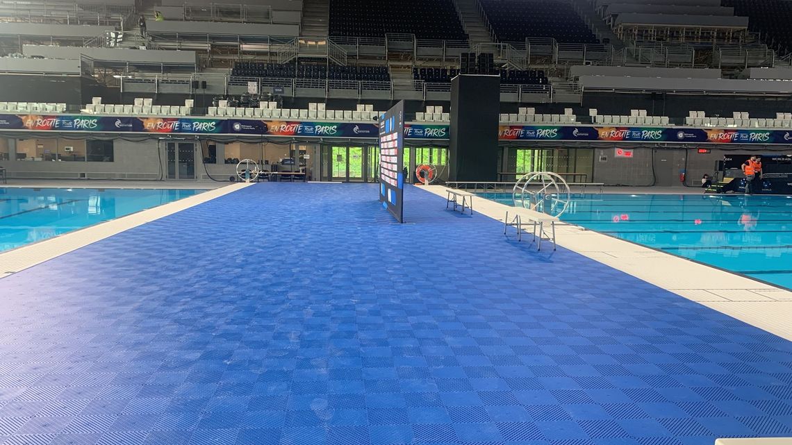 The Olympics in Paris with Swisstrax flooring at the swimming pool